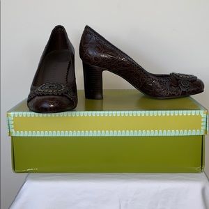 Jack Rogers Marlo Heel brown crocodile leather